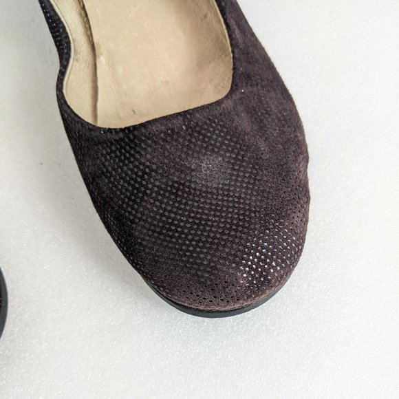 FS/NY French Sole Zeppa Wave Brown Sparkle Suede Low Wedge Flats 9 - Picture 6 of 10